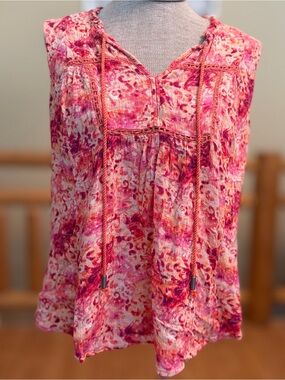 Sleeveless Pink & Coral Boho Tie-Front Tunic